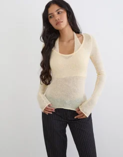 Misora Long Sleeve Top in Sheer Knit Lemon