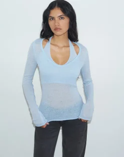 Misora Long Sleeve Top in Sheer Knit Blue