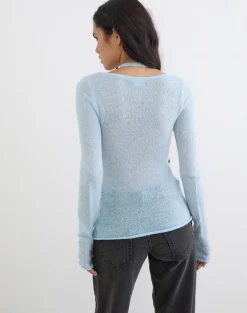 Misora Long Sleeve Top in Sheer Knit Blue