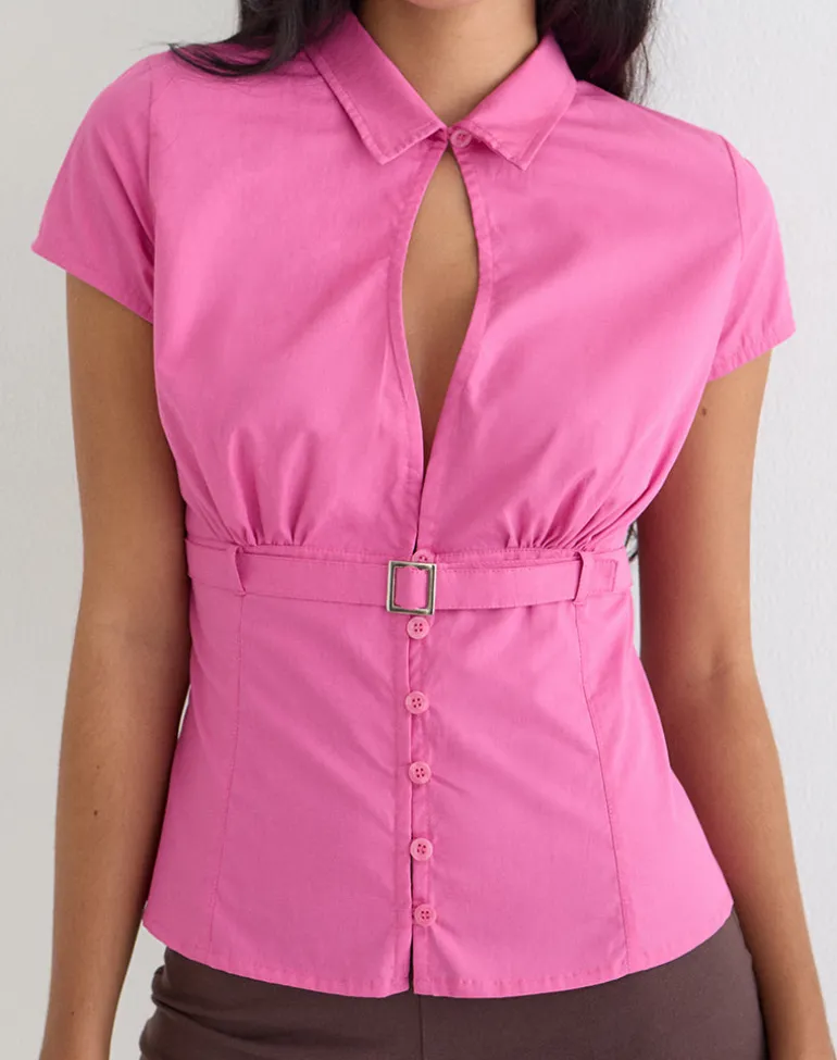 Miyala Top in Poplin Pink Rose with Buckle