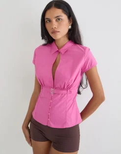 Miyala Top in Poplin Pink Rose with Buckle