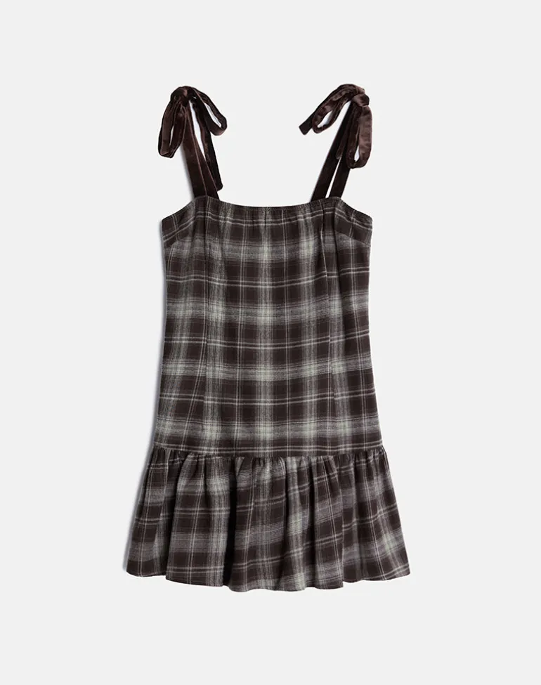 Miyori Square Neck Mini Dress in Grey Check