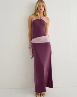 Moisa Maxi Dress in Cupro Deep Purple and Dusty Pink