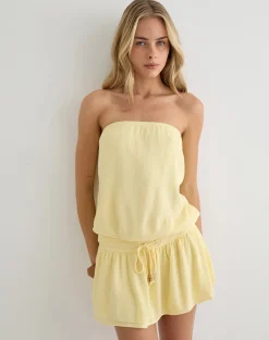 Moka Mini Dress in Crinkle Butter Yellow