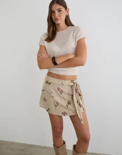 Mokono Mini Skirt in Bloom Leafy Taupe