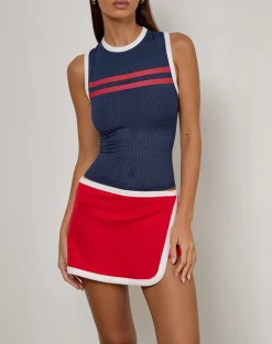 Monlo Top in Airtex Navy with Red Stripe