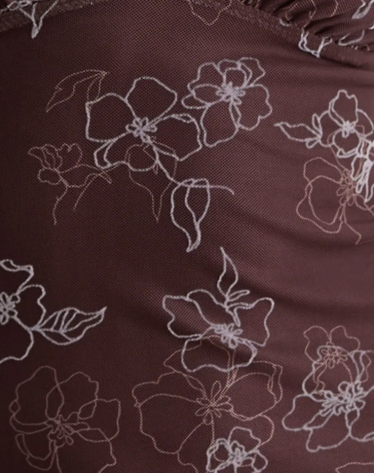 Motarika Mini Dress in Doodle Flower Flock Brown