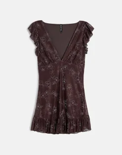 Motarika Mini Dress in Doodle Flower Flock Brown