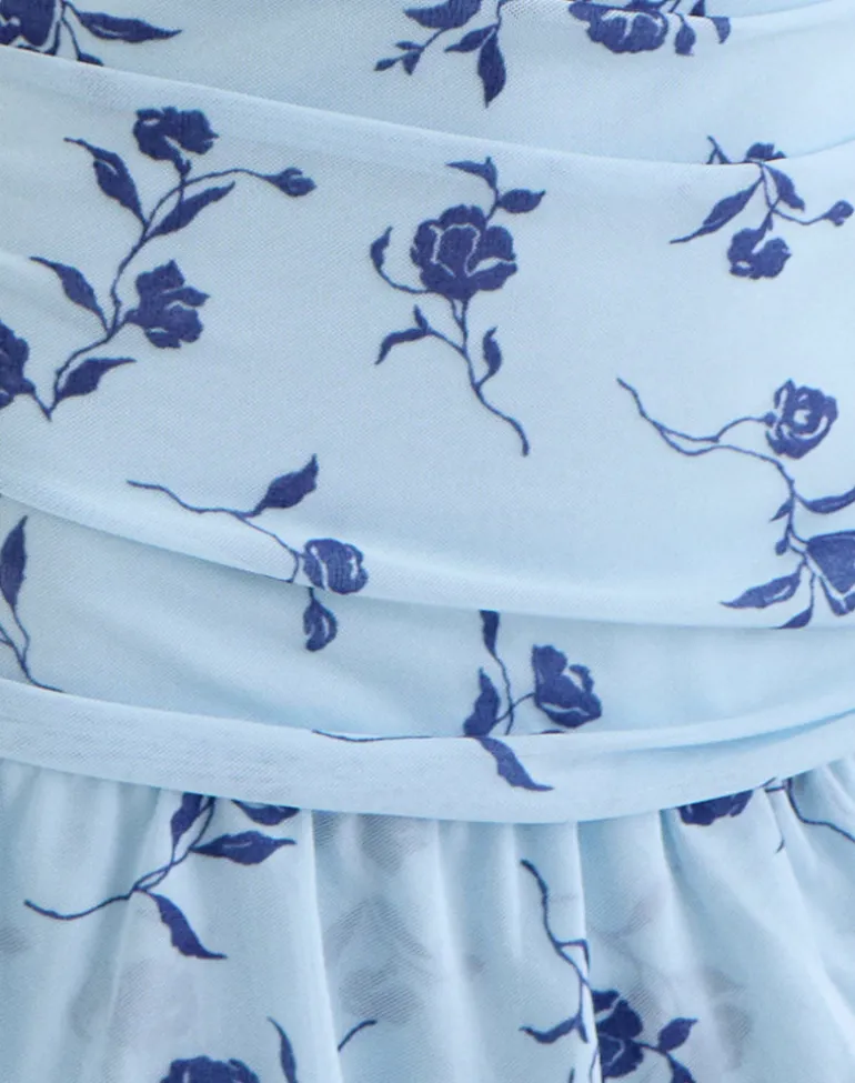 Mowgli Cap Sleeve Mini Dress in Thin Leafy Blue