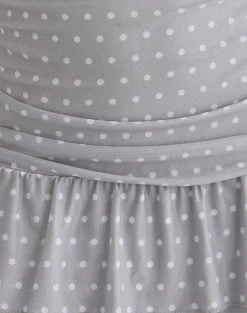 Mowgli Cap Sleeve Mini Dress in Grey with Micro White Polka