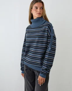 Muniar Jumper in Knit Stripe Blue Grey