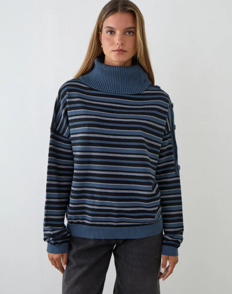 Muniar Jumper in Knit Stripe Blue Grey