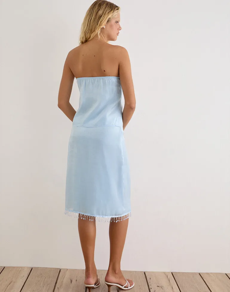 Muriela Midi Skirt in Satin Organza Light Blue