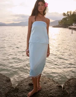 Muriela Midi Skirt in Satin Organza Light Blue
