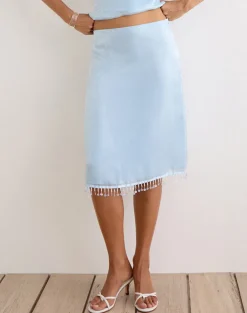 Muriela Midi Skirt in Satin Organza Light Blue
