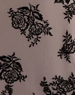Musetti Mini Dress in Taupe Grey with Bold Floral Flock