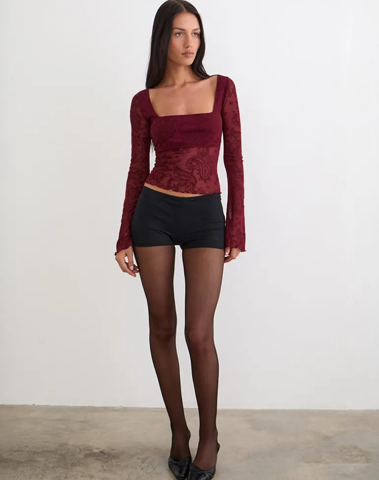 Nafre Top in Flock Compact Paisley Wine