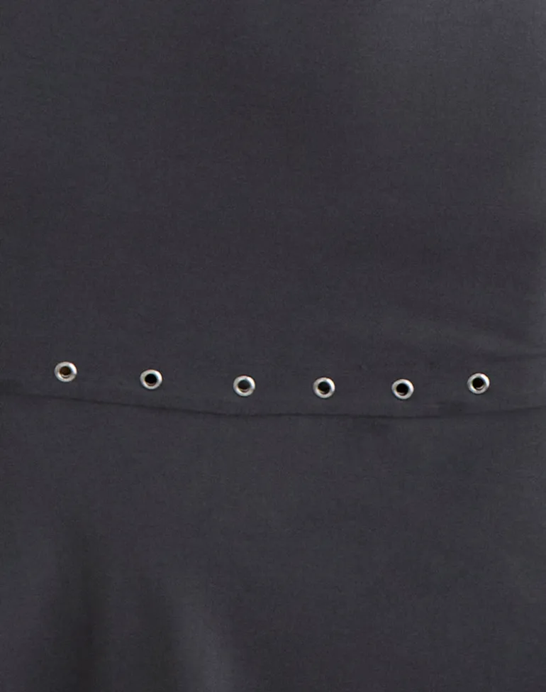 Nakime Halter Mini Dress with Eyelets in Jersey Charcoal Grey