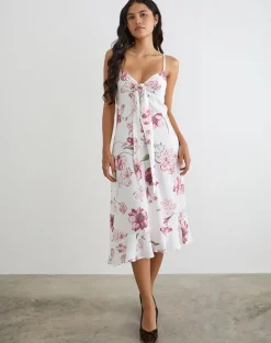 Nalami Midi Dress in Femme Floral White