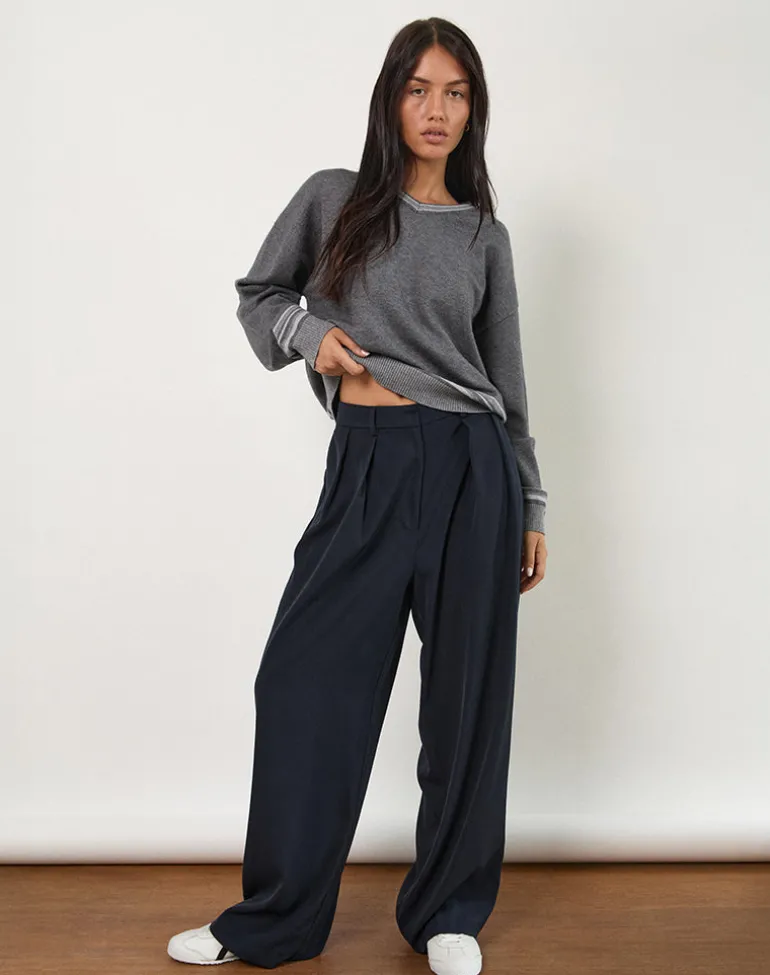Nala Wide Leg Pleated Trouser in Tailoring Navy