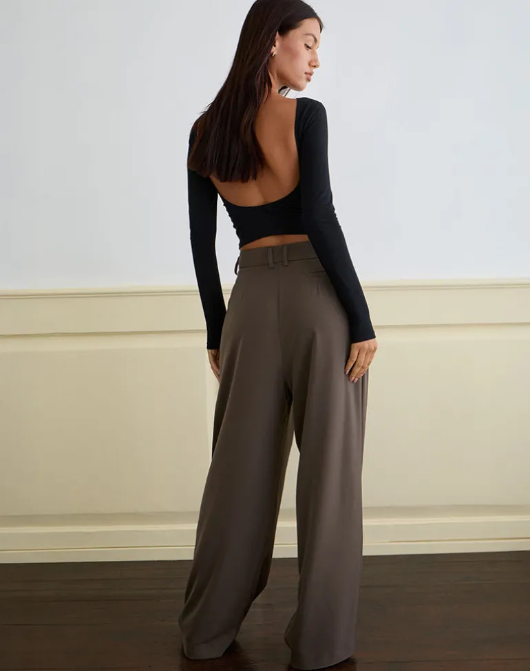 Nala Wide Pleat Trouser in Tailoring Truffle
