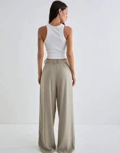 Nala Wide Pleat Trouser in Taupe Tailoring