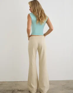 Nalita Trouser in Beige with Buckle Waist