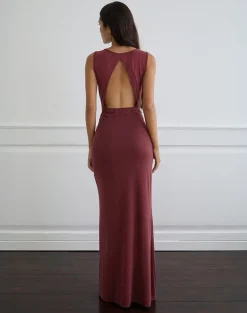 Namra Cowl Neck Maxi Dress in Cupro Burgundy