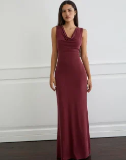 Namra Cowl Neck Maxi Dress in Cupro Burgundy