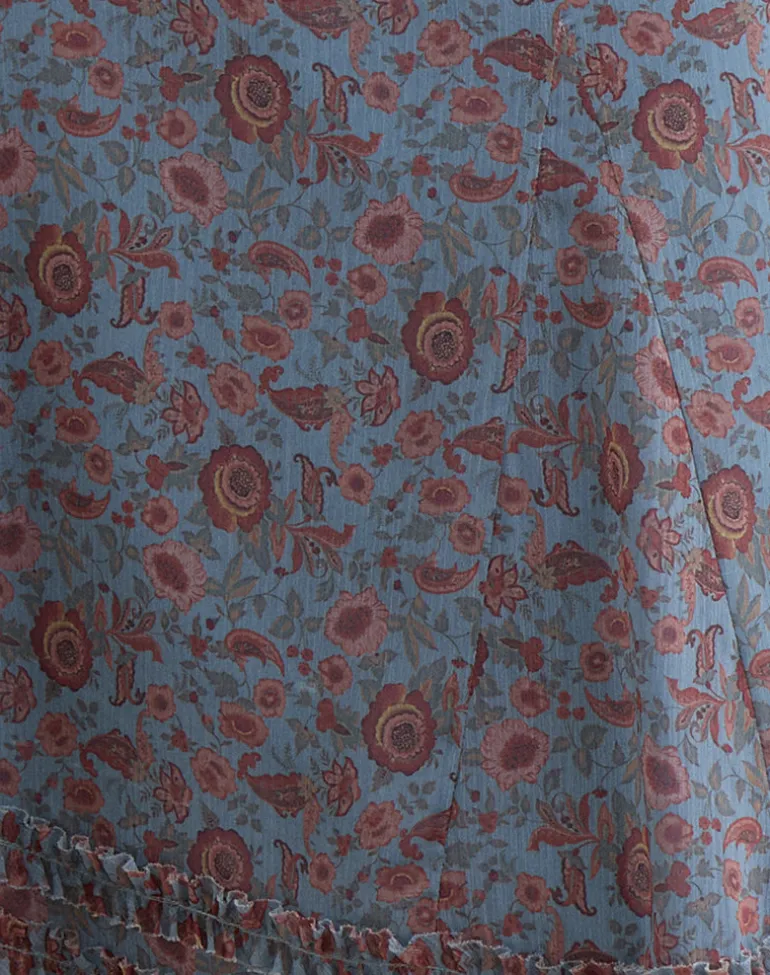 Nanami Midi Skirt in Shadow Blossom Blue Chiffon