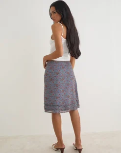 Nanami Midi Skirt in Shadow Blossom Blue Chiffon