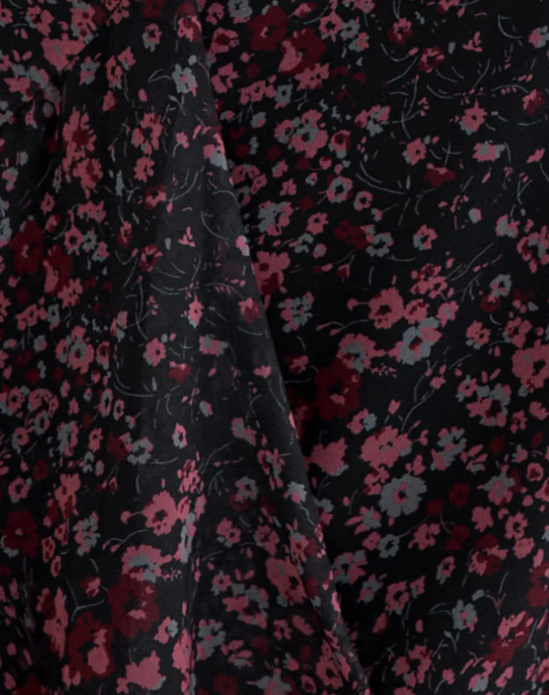 Naru Mini Skirt in Chiffon Scattered Floral Black and Red