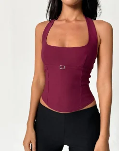 Nasya Halter Top in Tailoring Burgundy
