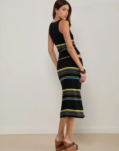 Natcha Vest Top in Black with Brown and Blue Stripes