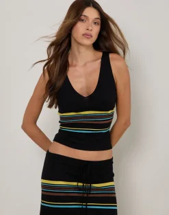 Natcha Vest Top in Black with Brown and Blue Stripes
