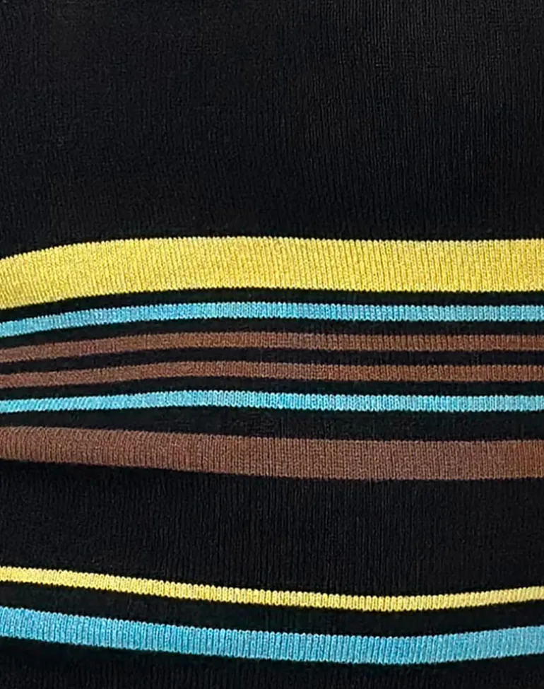 Natcha Vest Top in Black with Brown and Blue Stripes