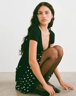 Navya Wrap Mini Dress in Polka Black and White