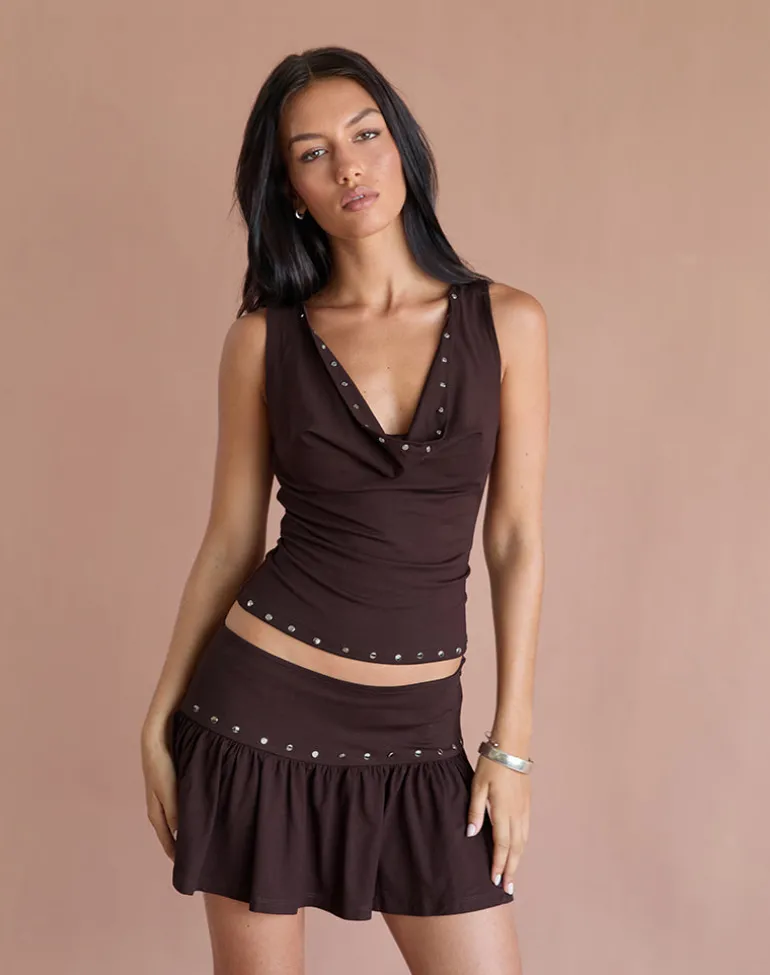 Nefety Studded Skirt in Jersey Bitter Chocolate
