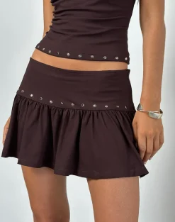 Nefety Studded Skirt in Jersey Bitter Chocolate