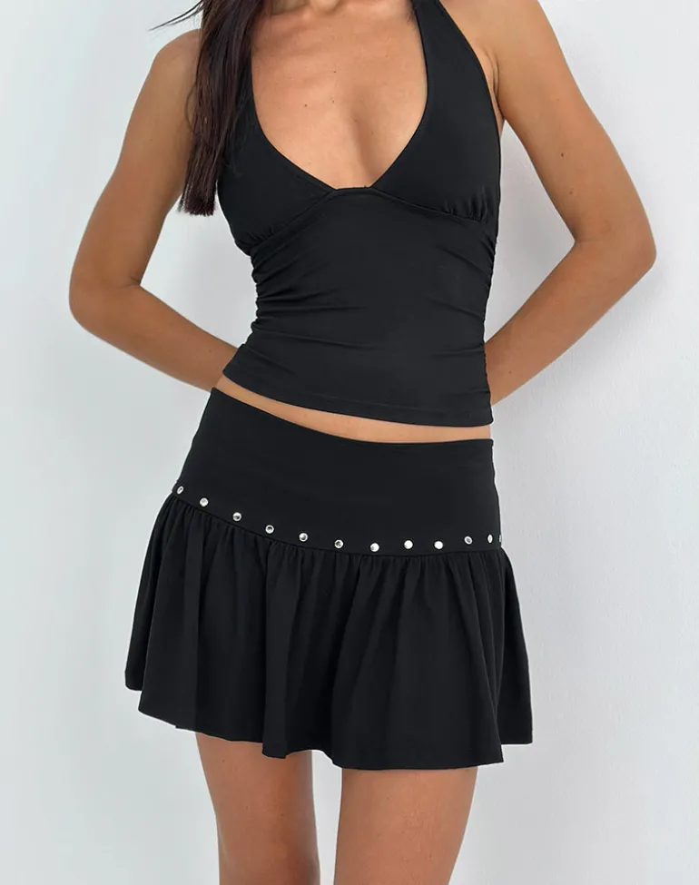Nefety Studded Skirt in Jersey Black
