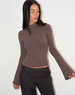 Nell High Neck Long Sleeve Top in Jersey Coffee Quartz