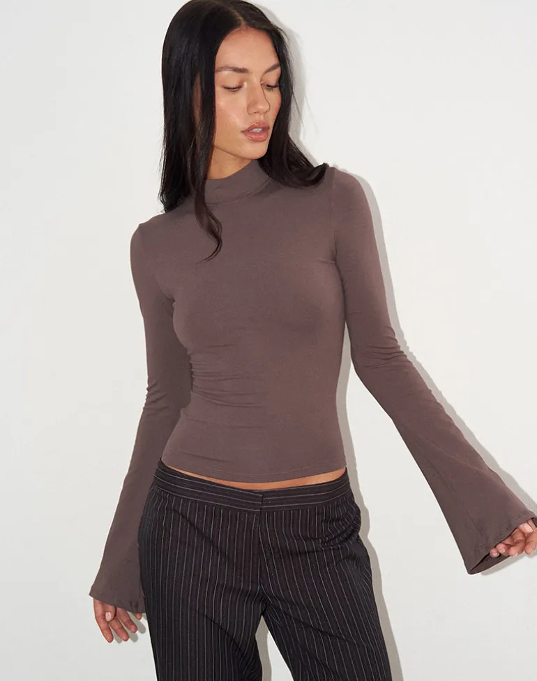 Nell High Neck Long Sleeve Top in Jersey Coffee Quartz