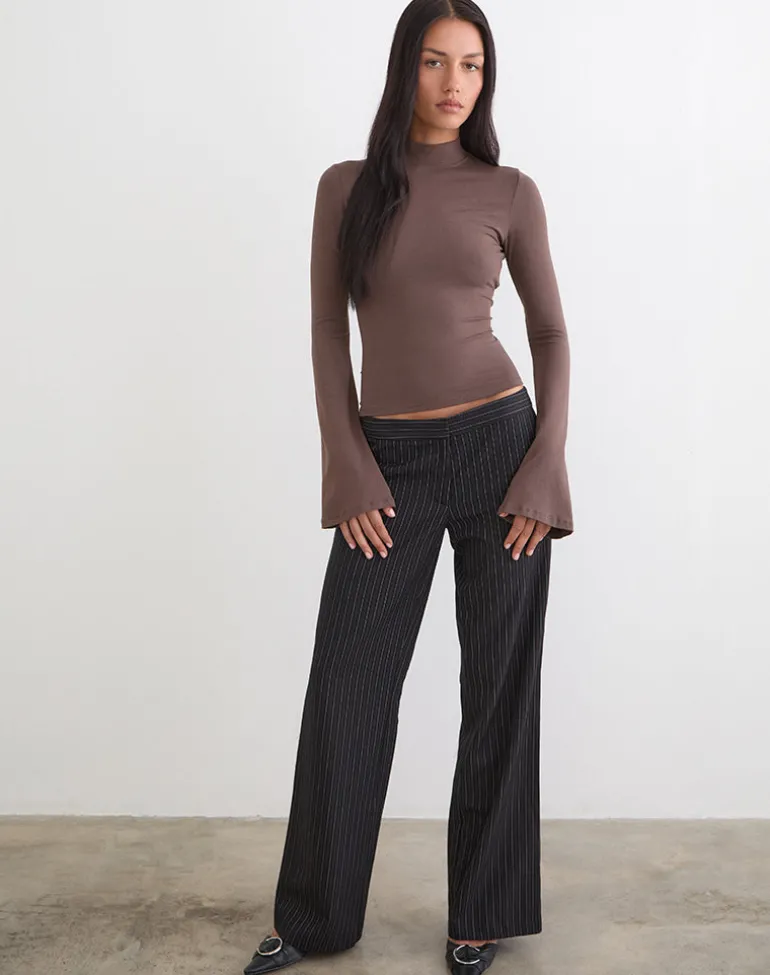 Nell High Neck Long Sleeve Top in Jersey Coffee Quartz