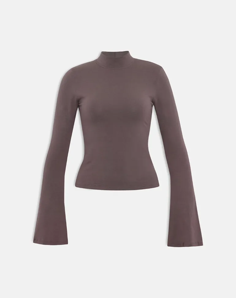 Nell High Neck Long Sleeve Top in Jersey Coffee Quartz