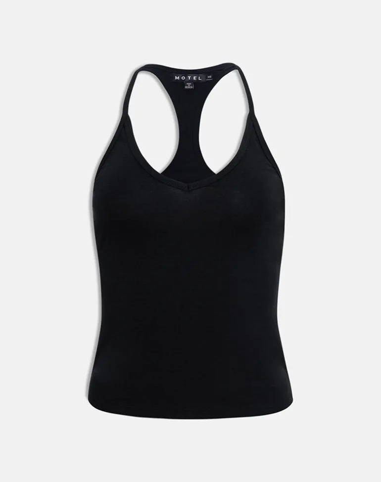 Nemue Plunge Racerback Top in Black