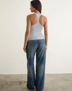 Nemue Plunge Racerback Top in Grey Marl