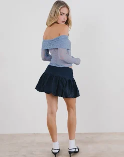 Nesta Bardot Top in Unlined Lace Blue