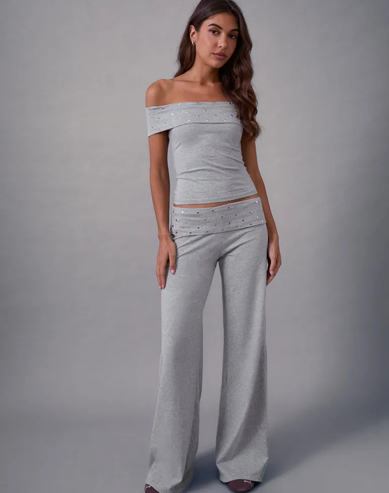 Nevivi Foldover Trouser in Studded Grey Marl