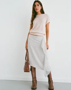 Neza Midi Skirt in White Basic Polka Black