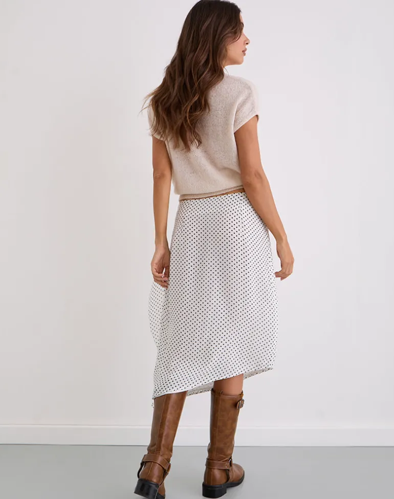 Neza Midi Skirt in White Basic Polka Black